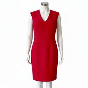 VTG Vintage 80s 90s Burns Red V-Neck Sleeveless Fitted Sheath Power Dress Sz 6